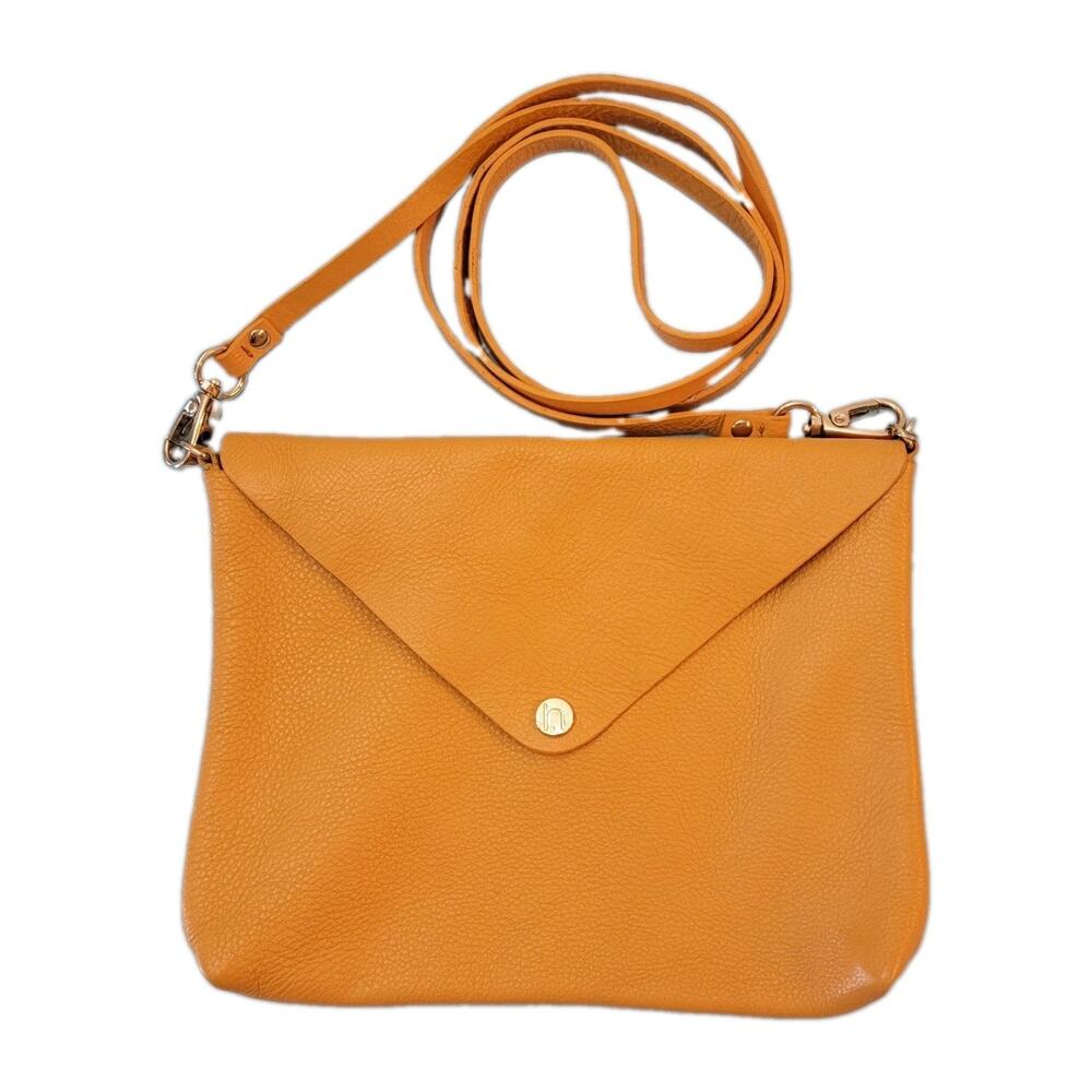 Hotter Mille Leather Envelope Crossbody Bag Clutch Gold Yellow Made in India